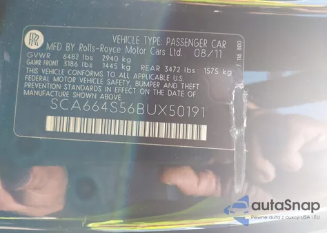 2011 Rolls-Royce Ghost z USA, uszkodzony, nr VIN SCA664S56BUX50191